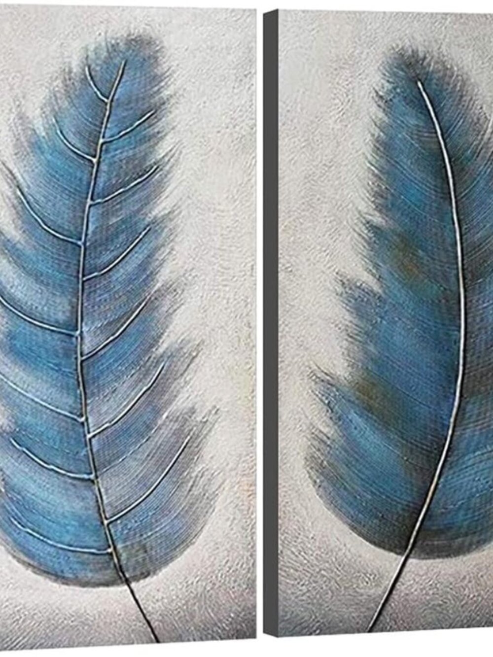 BRAND NEW Wieco Two Panel Blue Feathers Abstract Canvas - 16 x 32" each panel